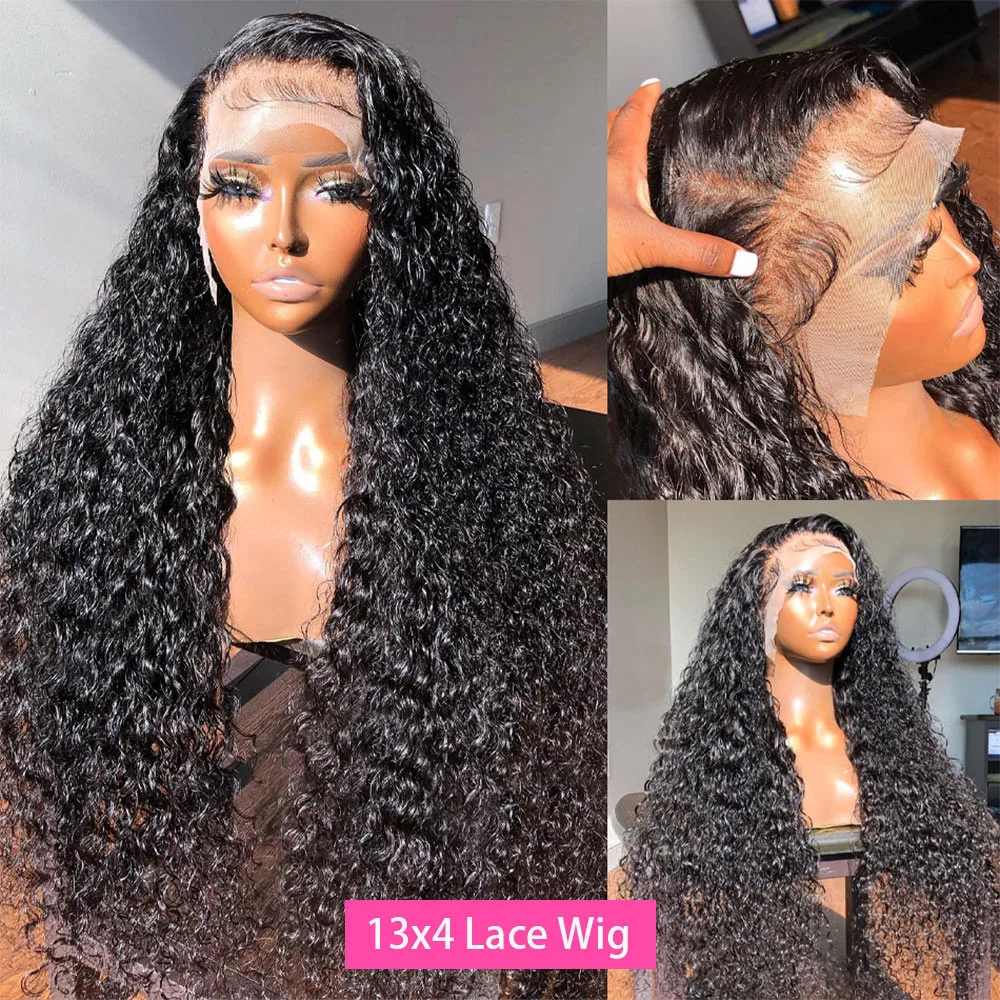 Ketebalan 250 Wig keriting rambut palsu 40 inci 13x6 Hd Lace Frontal Wig rambut manusia untuk wanita hitam Wig gelombang dalam gelombang air 13x4 Wig renda depan