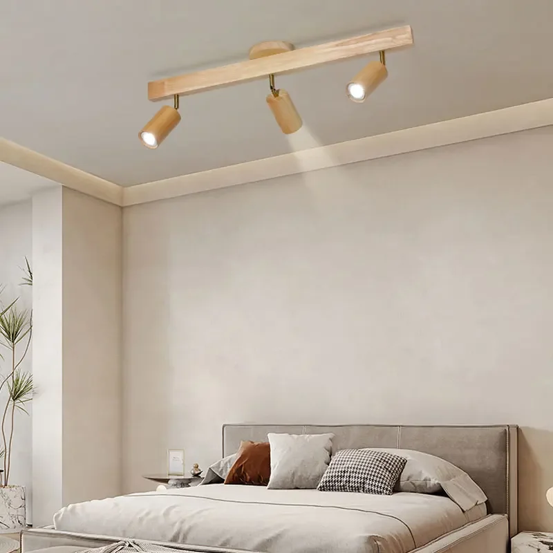 Lampada da soffitto a Led moderna in legno per corridoio camera da letto guardaroba negozio di servizi igienici corridoio lampada a binario lampadario lungo con faretto