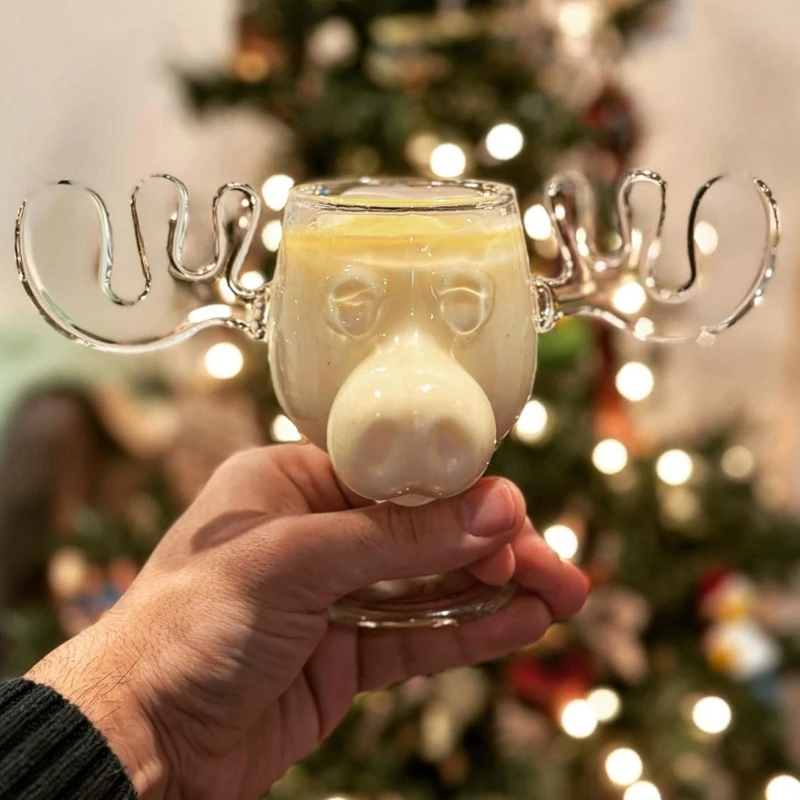 Glass Reindeer Mug for Christmas Unique Glasses Gift for Lover and Friend Drop Shipping