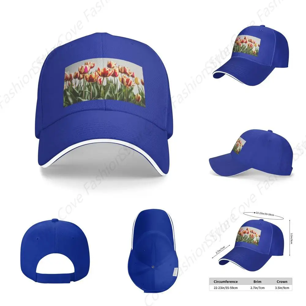 

High Quality Colorful Tulips retro Print Sandwich Caps Peaked Caps Trucker Hat Men Women Outdoor Sport Sun Visor