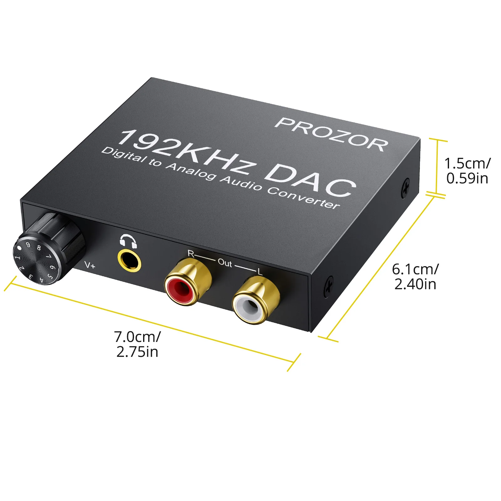 192kHz DAC Digital to Analog Converter Supports Volume Control Coaxial SPDIF Toslink to Stereo L/R RCA 3.5mm Jack Audio Adapter