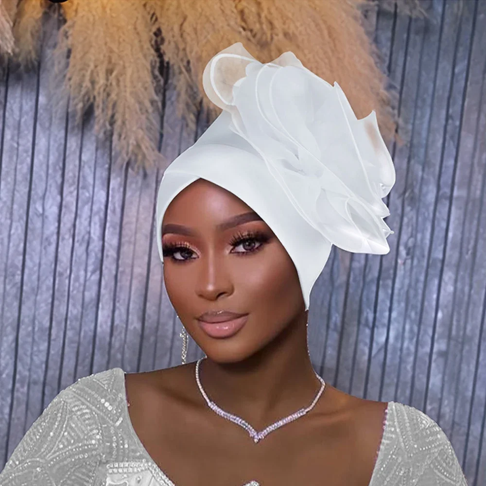 

Exaggerated Big Flower Women Turban Cap African Head Wrap Wedding Party Headwear Headscarf Hat Hijab Bonnet Nigeria Auo Gele New