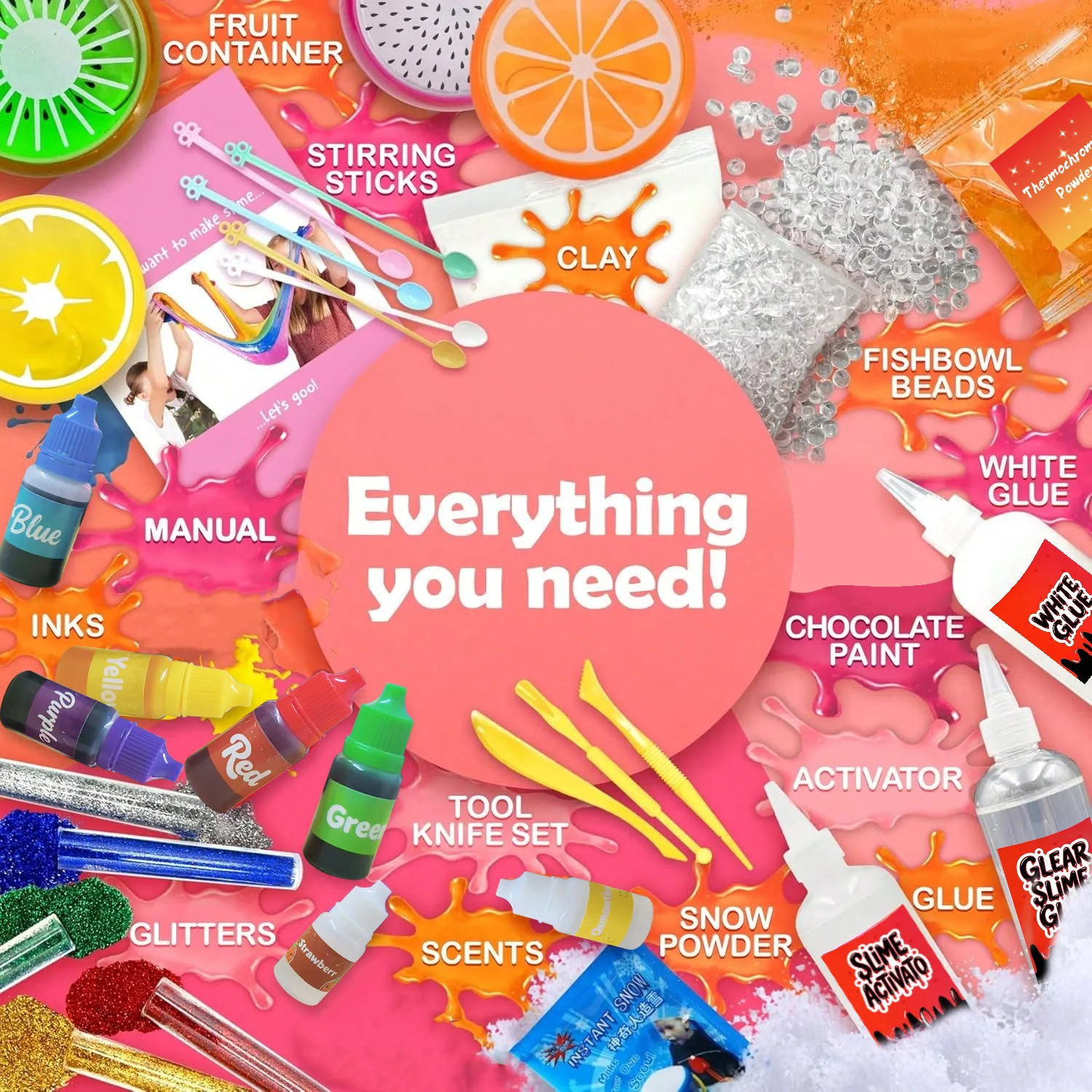 DIY Slime Making Kit for Kids Includes Clear Glue Pigment Glitter Snow Powder Handmade Craft Toy Birthday Gift for Girls Boys