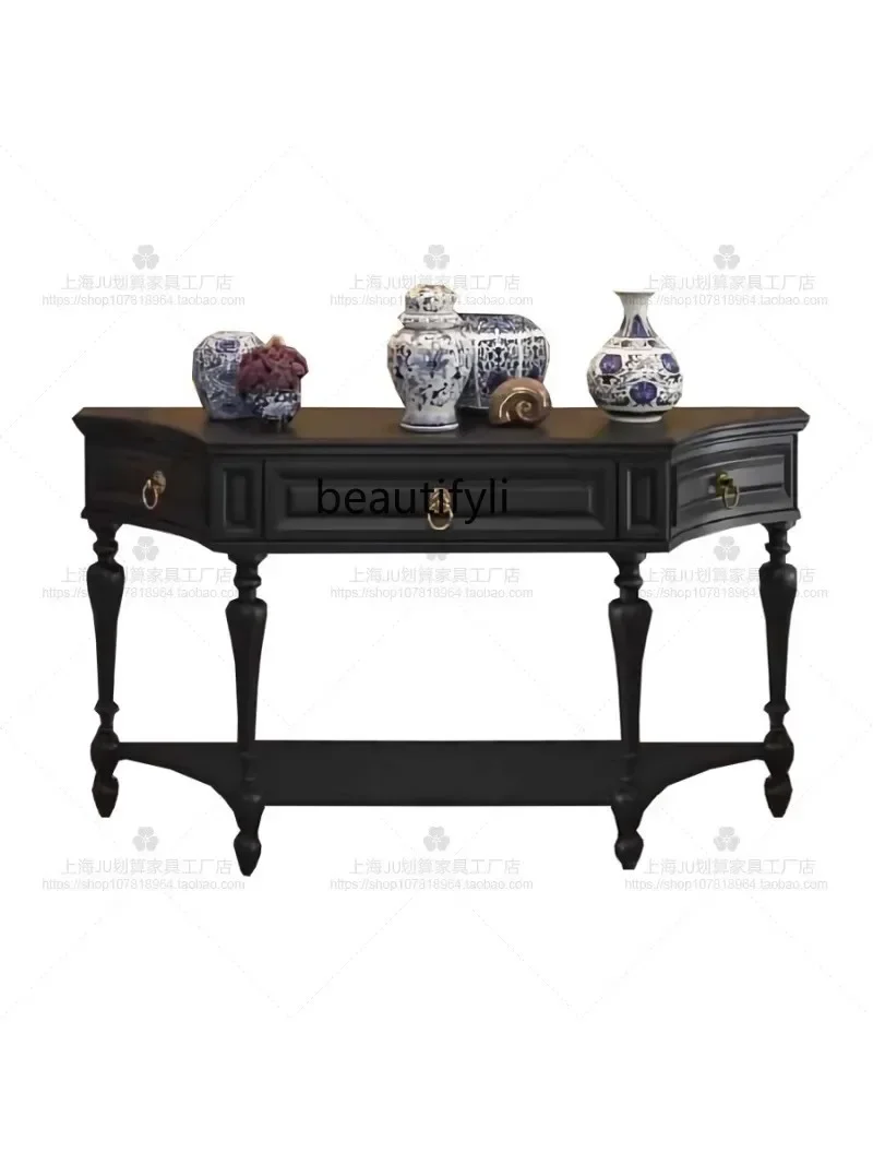 

French solid wood small apartment living room dining side table entrance cabinet American black entrance tableA