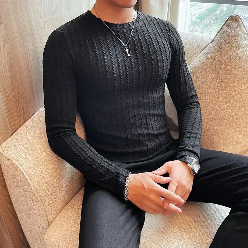 

Одноцветный свитшот с круглым вырезом, весенний объем, забавные новые повседневные мужские футболки в стиле Харадзюку, модный корейский роскошный дизайнерский мужской пуловер