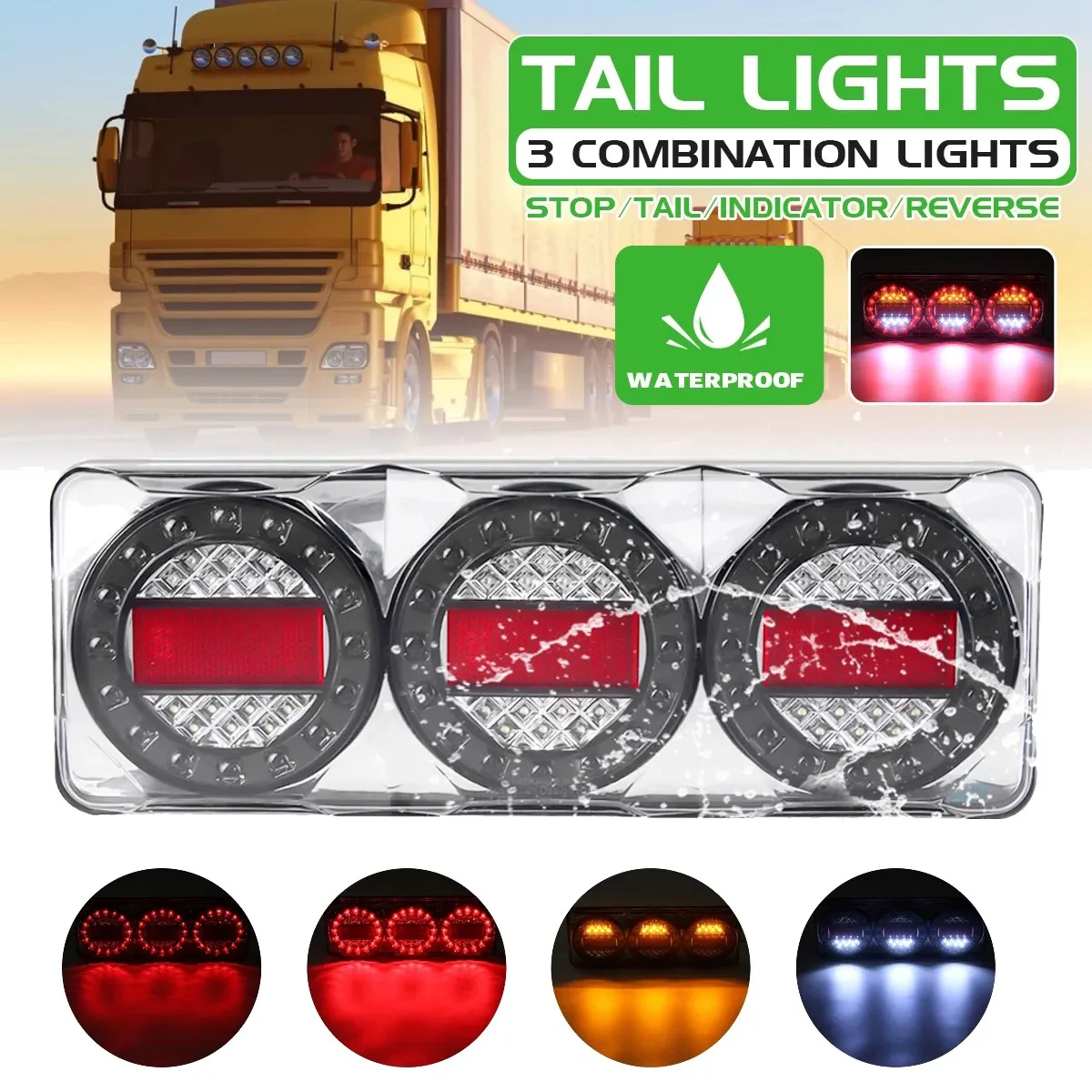 12V Universal Truck Trailer Tail Light LED Waterproof Rear Turn Signal Light Lamp Stop Reverse Taillight