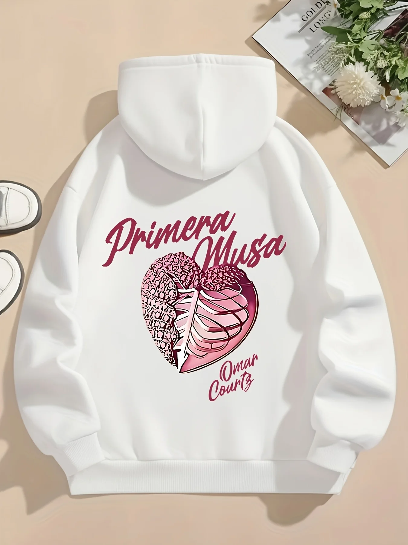 Artistic anatomical heart-shaped text printed men's hooded sweater - Music inspiration theme fashionable casual hooded hoodie