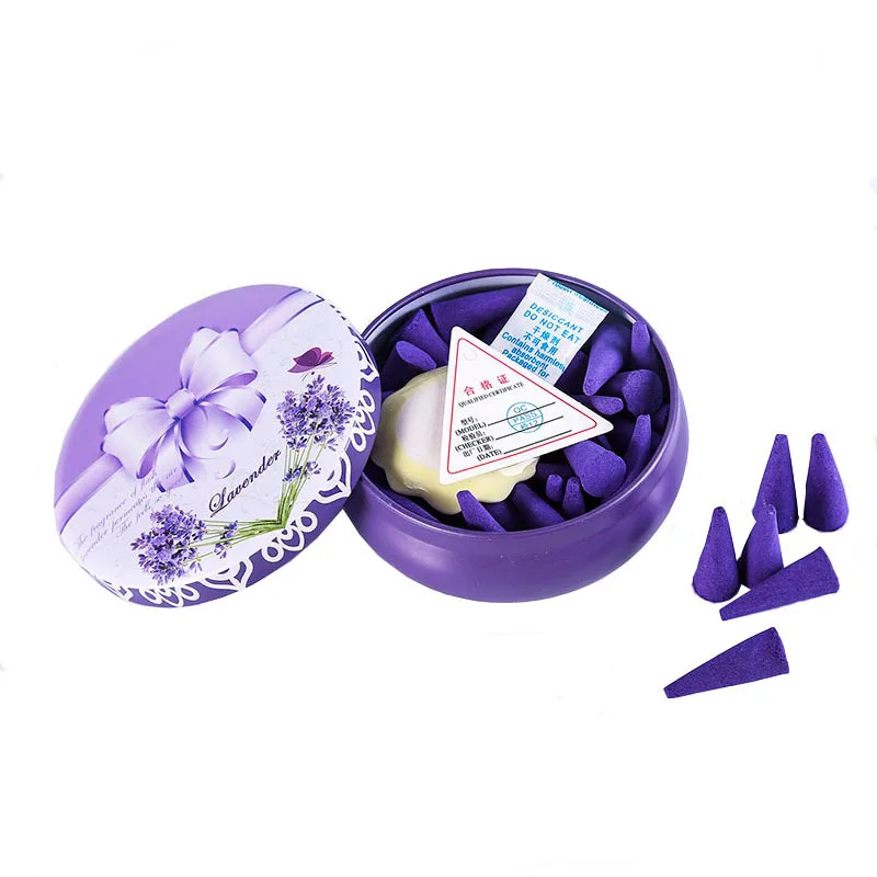 55pcs/box Lavender Natural Reflux Tower Incense Cone Fragrant Reflux Aromatherapy Cones Deodorant Purifying Air