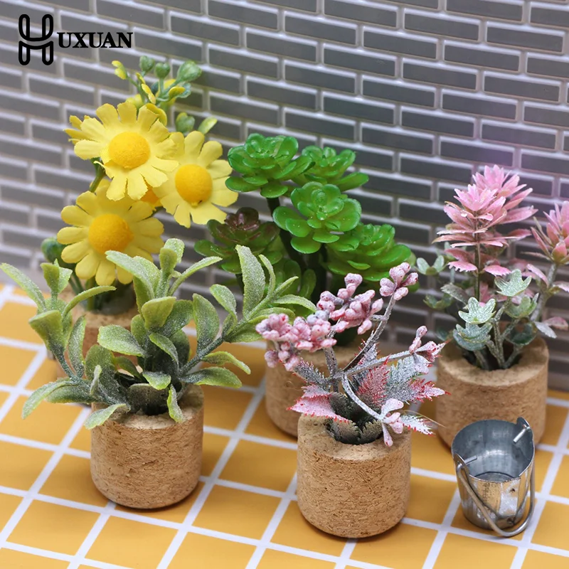 Mini Flower Potted For Green Plant Simulation Plants Dollhouse Miniature Doll House Furniture Home Decoration