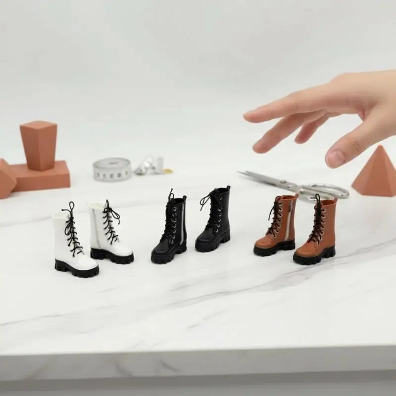 1 Pair Doll High Ankle Boots Lace Up Side Zipper Thick Sole Mini Shoes Fashion Dress Up Footwear For 1/12 Doll Play House Toy