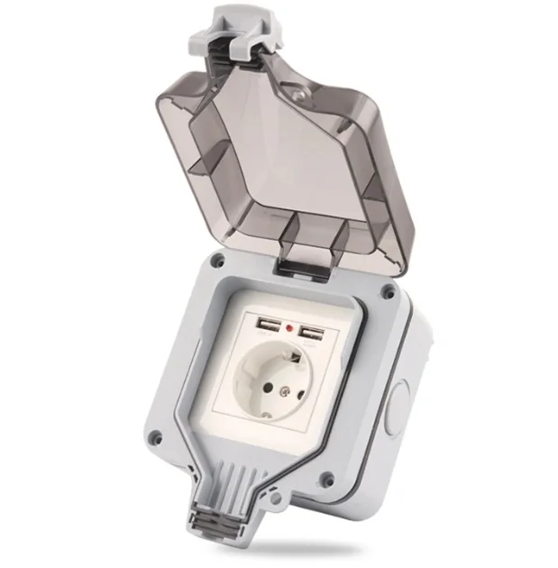 IP66 EU Standard German Style Outdoor Waterproof with USB Socket Wall Power Switch Socket Plug Outlet  AC 250V 16A Home