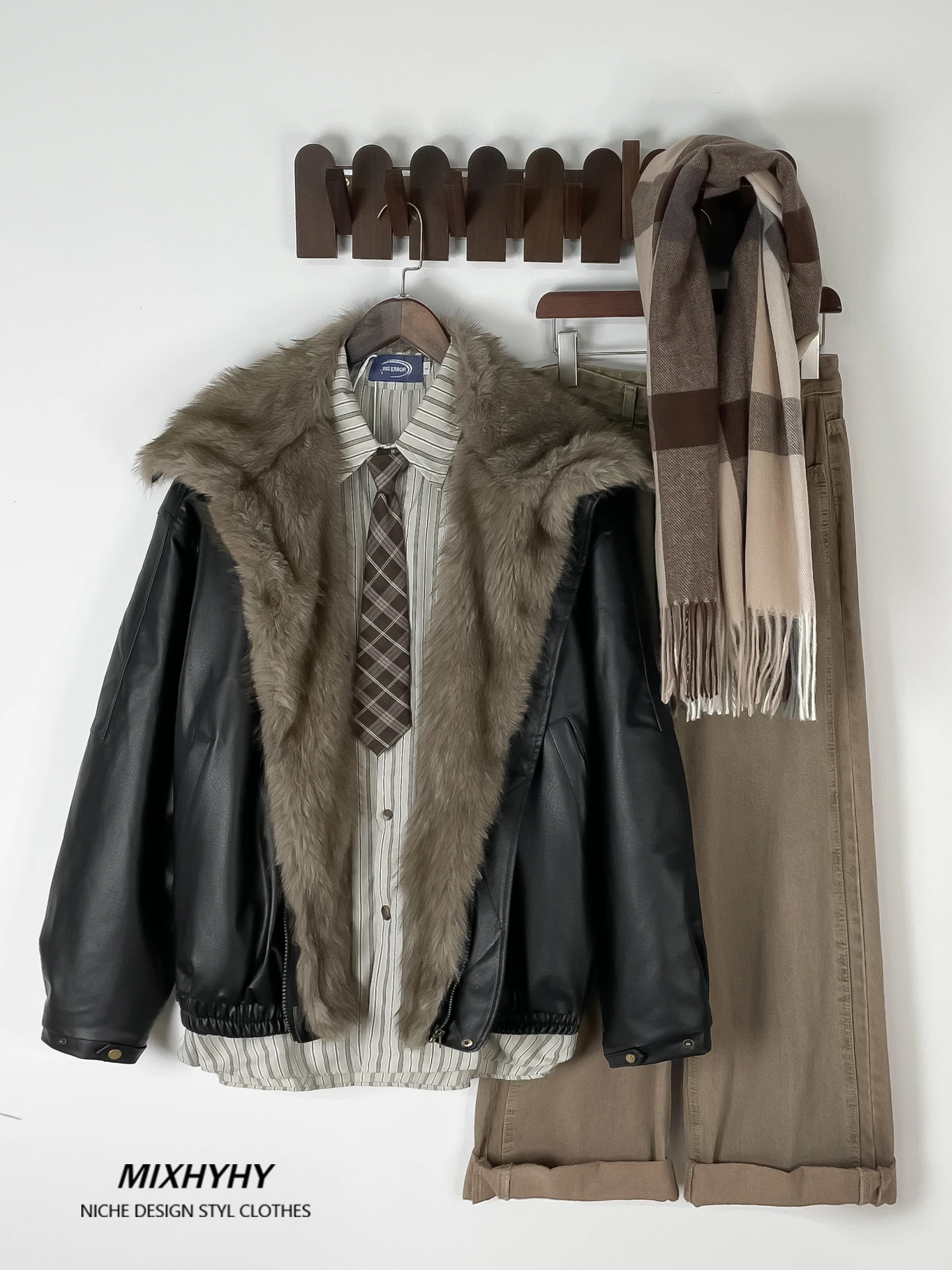 

MIXHYHY Американский ретро съемный меховой воротник Mountain Eagle Хлопковое мужское джето на подкладке Thiened Теплое кожаное пальто зимнее