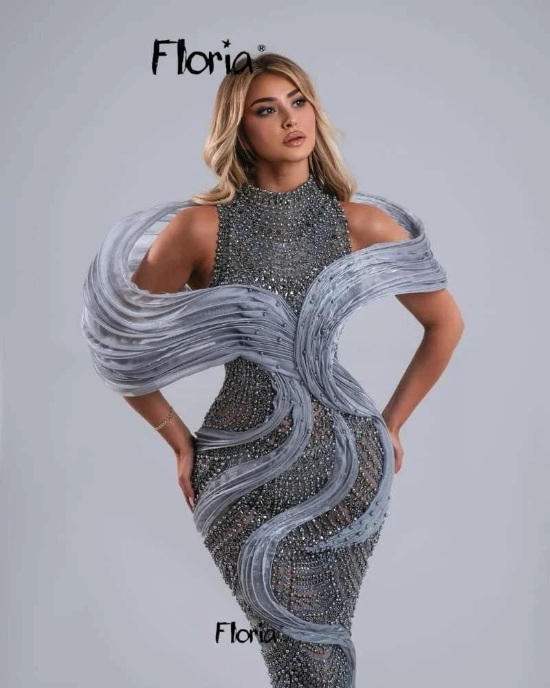 

Fashion American Gray Prom Dresses Off Shoulder Sheath Dress Full Sequins Beaded Bride Wedding Events Gown Customized Birthday
