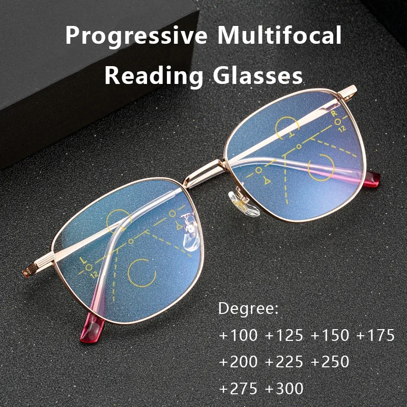 

Pure Titanium Progressive Multifocal Reading Glasses Women Fashion Retro Far Near Magnifying Reader Eyeglasses Diopter +175 225