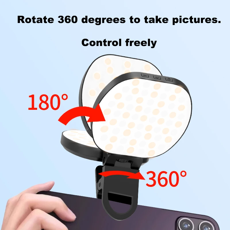 Mini Magnetic Selfie RGB Light Rechargeable 360° Rotation Adjustable Brightness Clip on Phone Computers Photography Fill Lights