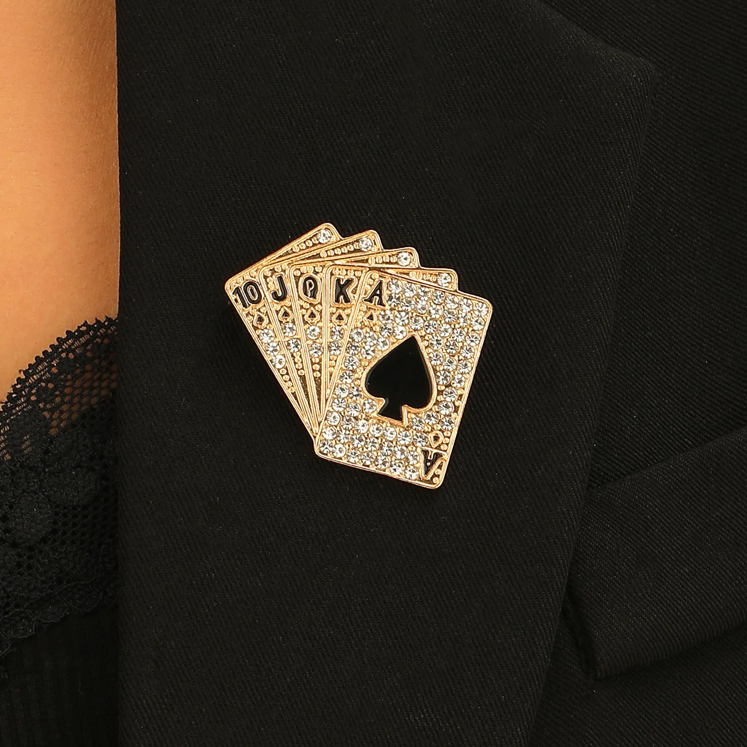 Sparkling Full Crystal Poker Brooch Pins 10 J Q K A 2021 Designer Women Fashion Jewelry Gift