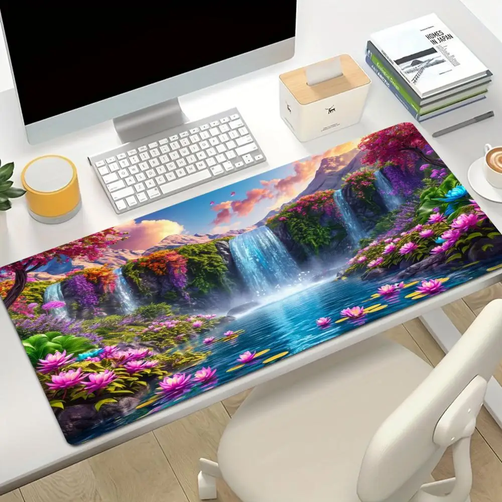 Rainbow Waterfall Garden Play Mat Table Mat Smooth Glide Large Size Non Slip Base For Vibrant Desk Decor