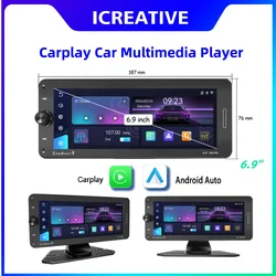 Przenośne 6.9 Cal Radio samochodowe Carplay bezprzewodowy wyświetlacz multimedialny odtwarzacz ekran dotykowy IPS HD lustro łącze FM transmitujące Autoaudio DSP