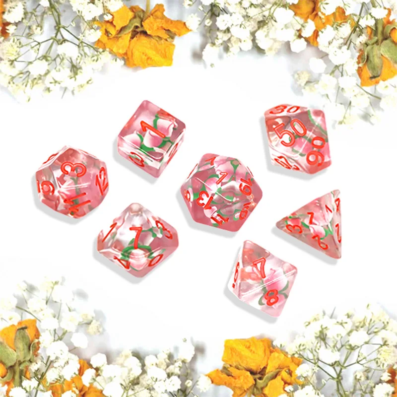 7PCS Resin Dices Set New Transparent Pink Honey Peach Polyhedral Dices Entertainment Accessories for Home Decor Table Game