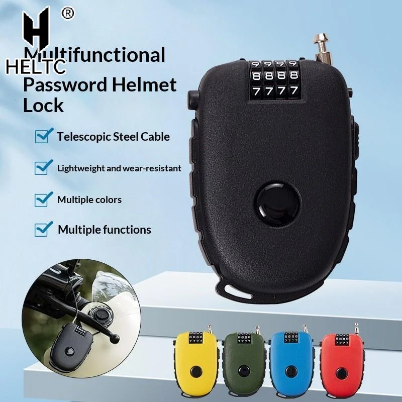 Portable Retractable Combination Helmet Lock Steel Wire Rope Cow Lock For Motorcycle Bike Outdoor Anti Theft Use