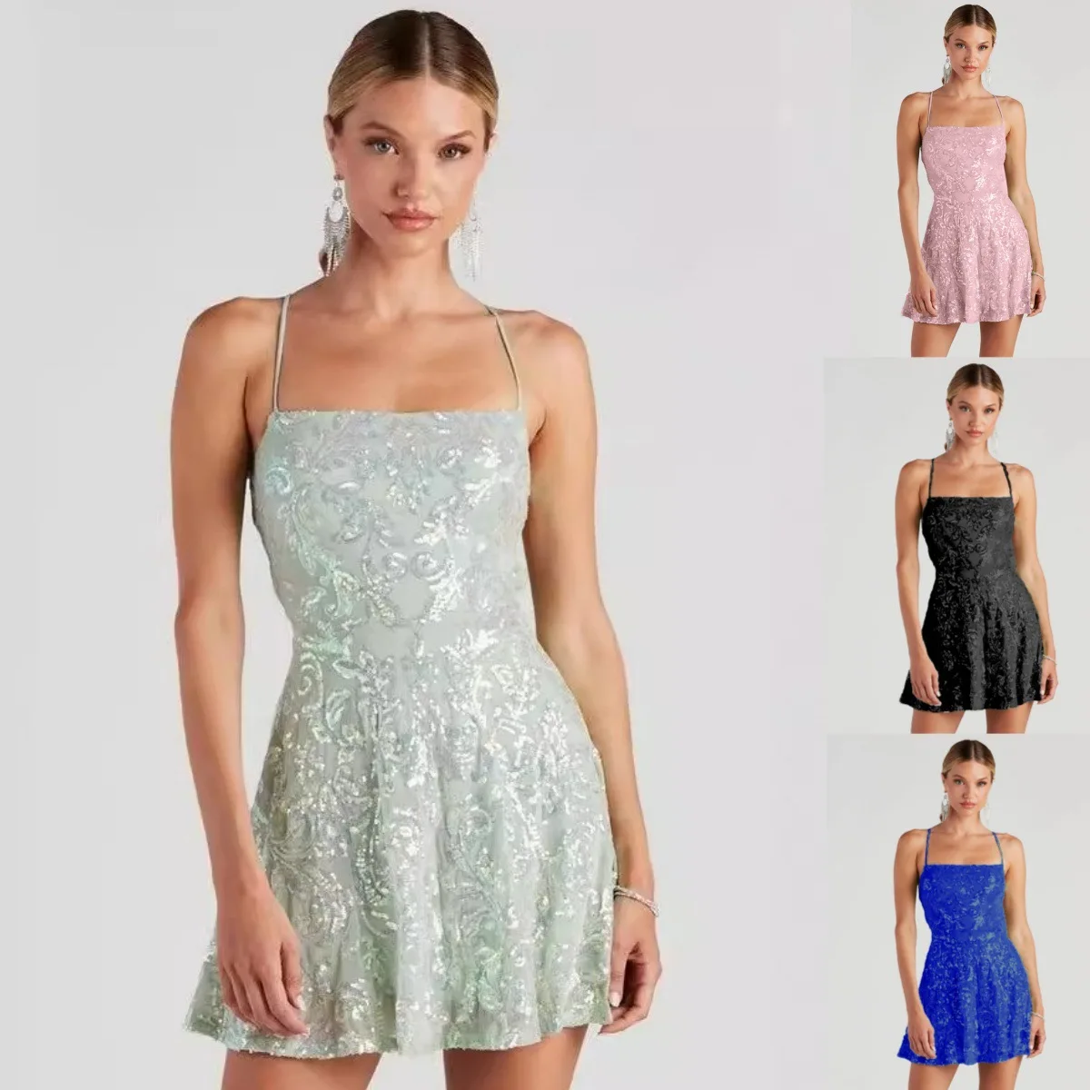 

Безрукавное мини-платье-комбинация с пайетками 2026 для вечеринок и клубов, облегающее, на тонких бретельках, без рукавов, блестящее, для ночных выходов