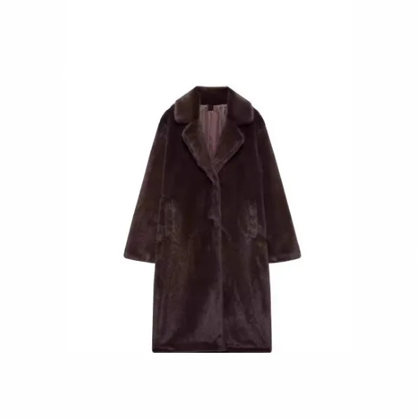 

KIDCRKJ Winter Women's Mink Fur Coat Lapel Collar Button Pockets Artifical Fur Jacket For Lady Luxury Long Warm Female Fur Coat