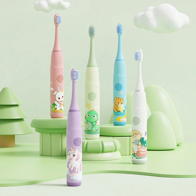 Children Sonic Electric Toothbrush IPX7 Waterproof Colorful Cartoon For Kid Use Soft Bristle Replaceable With Tooth Brush Heads