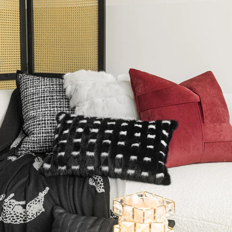 30X50/45X45/50X50CM Black Red Throw Pillow Cover French Light Luxury Retro Waist Cushion Cover Decor Home Decorative Pillowcase