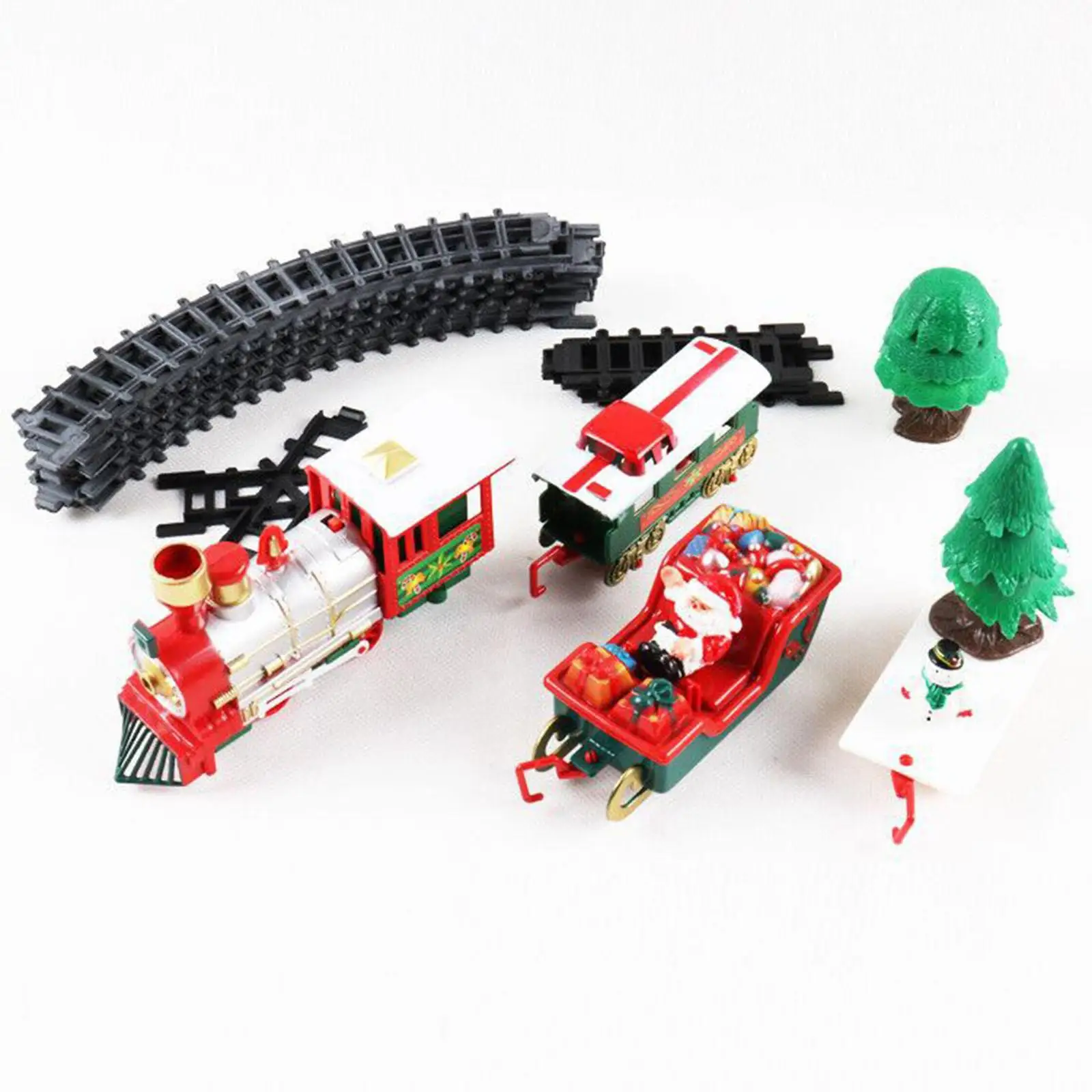 Juego de tren de Navidad eléctrico, juego de vía férrea con motor eléctrico con música, trineo de Papá Noel, muñeco de nieve, regalo de Navidad