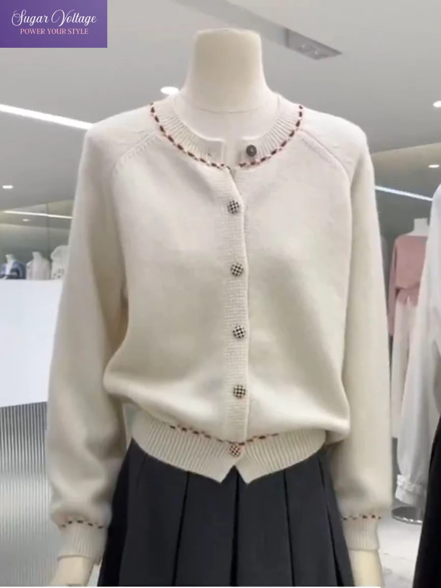 

Vintage Plaid Button Knit Cardigan Women Autumn Winter Elegant Casual Long Sleeve Sweater Coat Korean Chic Knitted Pullovers Top