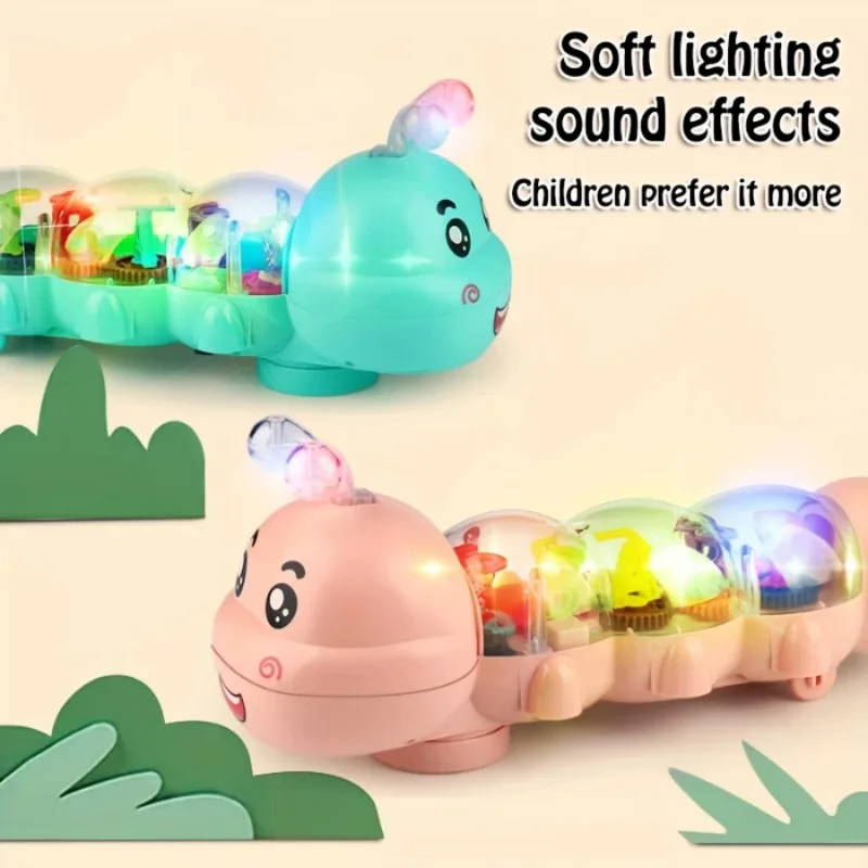 Jouet rampant pour bébé de style chenille mignon avec éclairage, musique et direction automatique, conception de lettres et de chiffres