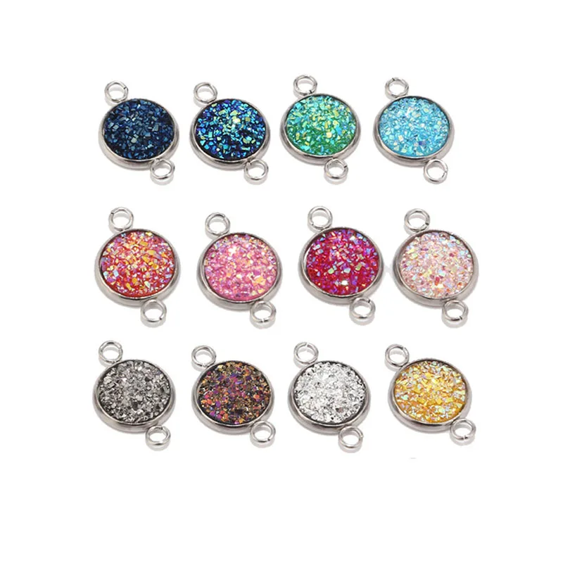 

10pcs Stainless Steel Colorful Bail Connectors Round Bezel Charm Link Trays for Bracelet Earring Necklace Jewelry Making