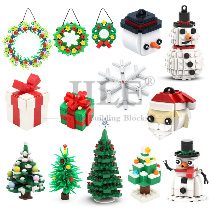 

MOC Рождественская елка Санта-Клаус Снеговик Снежинка Гирлянда Зимняя сцена Строительные блоки Кирпичи Игрушки Подарочная коробка Украшение