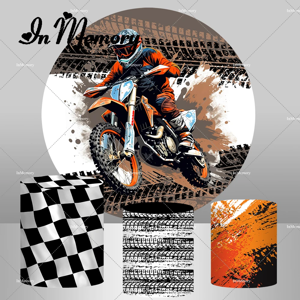 Motocross Round Backdrop Cover Motorcycle Boys Birthday Party Circle Photography Backgrounds Photo Studio Props Plinth Covers