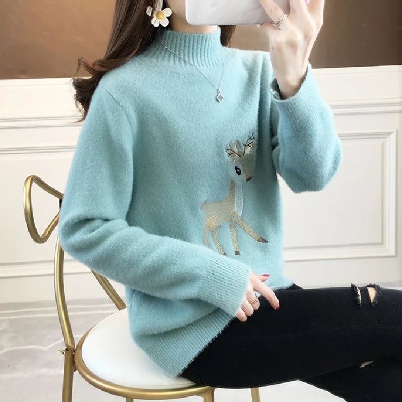 سترة Dalong High Ne للنساء لموسم الشتاء بدون بيلينغ، سترة محبوكة كاجوال مريحة من مزيج القطن للطلاب #4