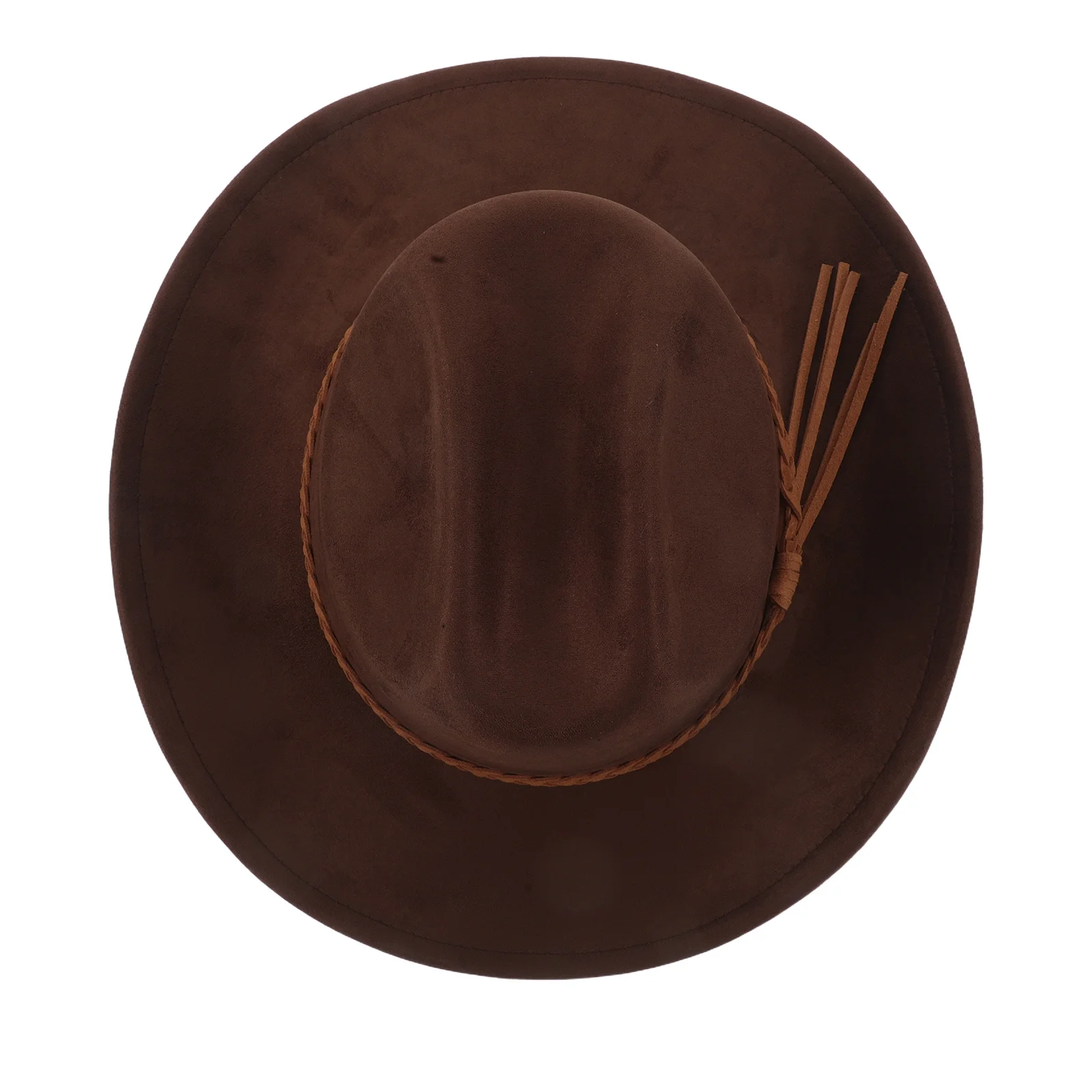 

Cowboy Hat Women Men Rolled Up Brown Suede Fedora Braided Belt Wide Brim Western Party Beach Jazz Costume Brown Hat Women