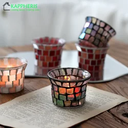 Empty Candle Jars for Candlemaking Glass Mosaic Candle Containers Multicolor Tealight Candle Holder Wedding Table Decoration