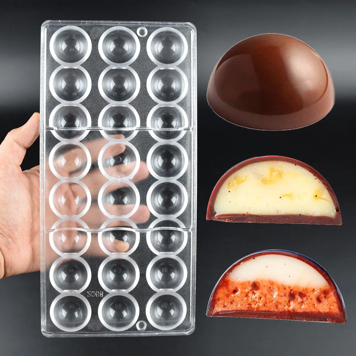 1Pcs Polycarbonate Chocolate Mold, 24 Cavity Hemisphere Half Sphere Shape, Candy Mould, Home Confectionery Pastry Baking Tool