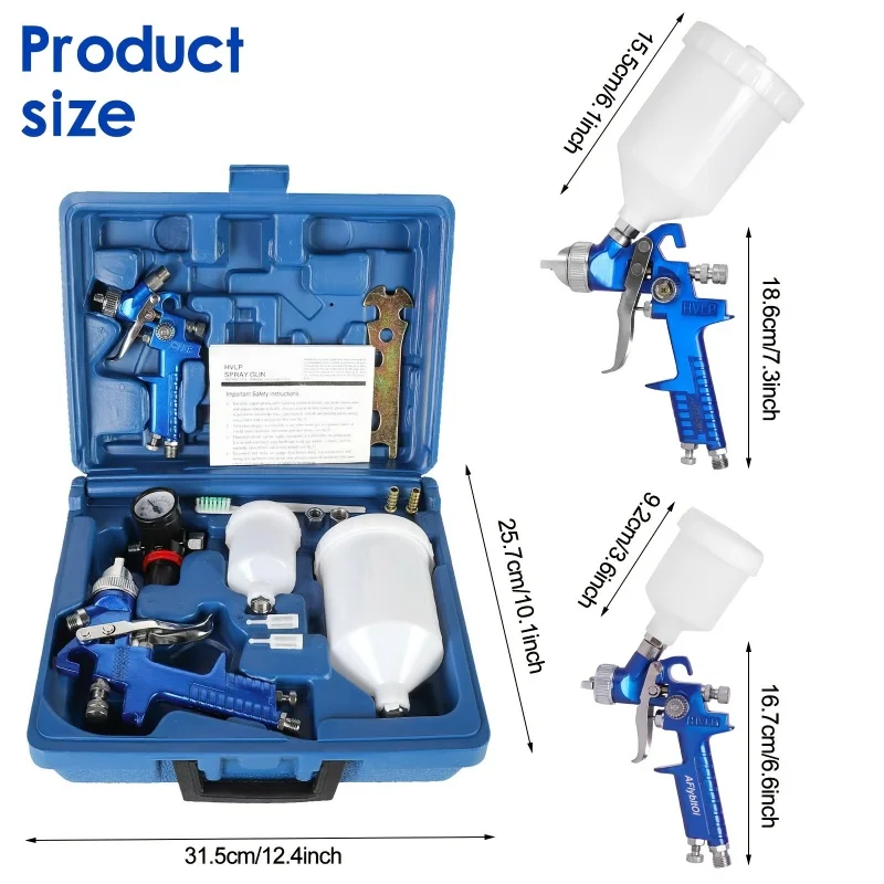 Professional HVLP Gravity Spray Paint Gun Set with 0.8mm and 1.4mm Nozzles, Pressure Gauge, and Automotive Paint Compatibility