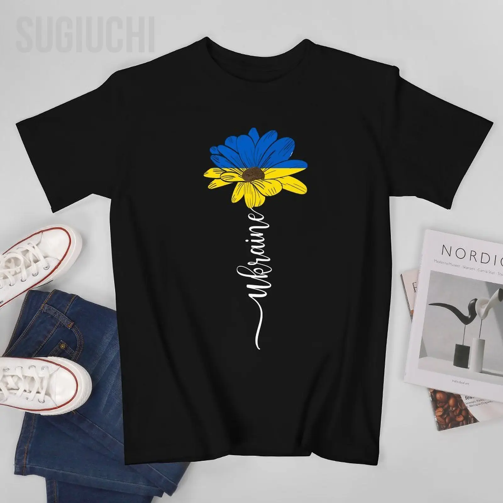 Unisex Men Ukrainian Ukraine Vintage Flag Sunflower Tshirt Tees T Shirts Women Boys 100% Cotton T-Shirt