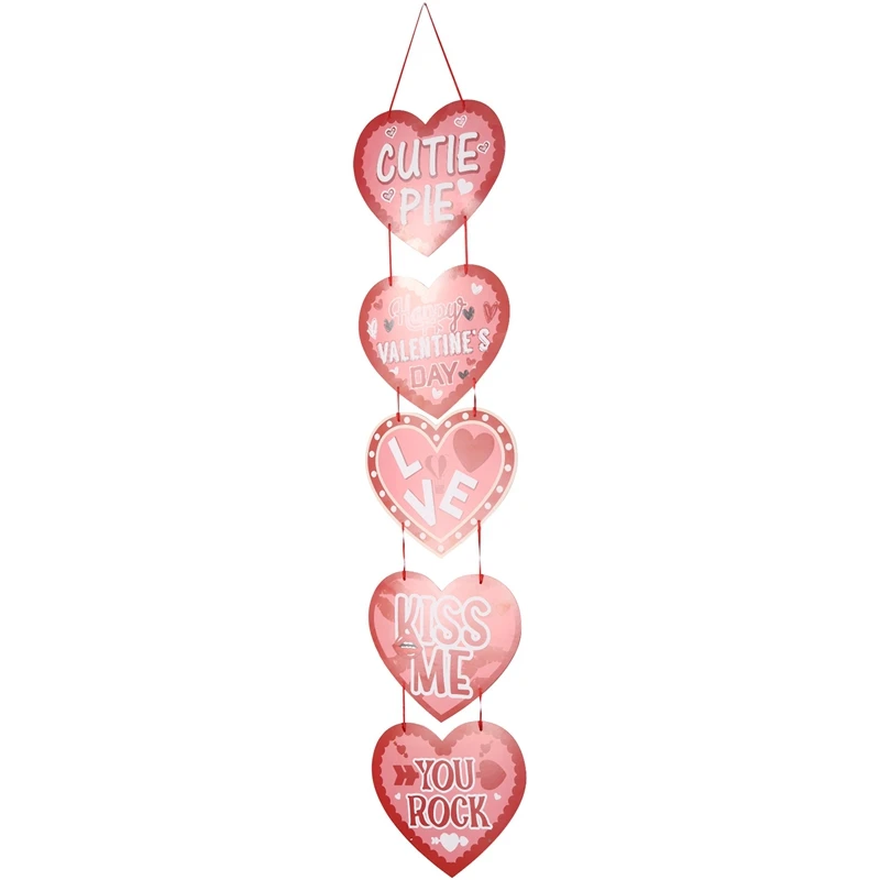 Juego de colgadores de puerta de corazón con temática de San Valentín, decoración de fiesta de Feliz Día de San Valentín, pancarta de papel, 1 Juego