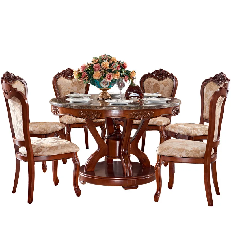 

Современный китайский стиль, комбинация обеденного стола и стула из массива дерева, европейский круглый стол из массива дерева.