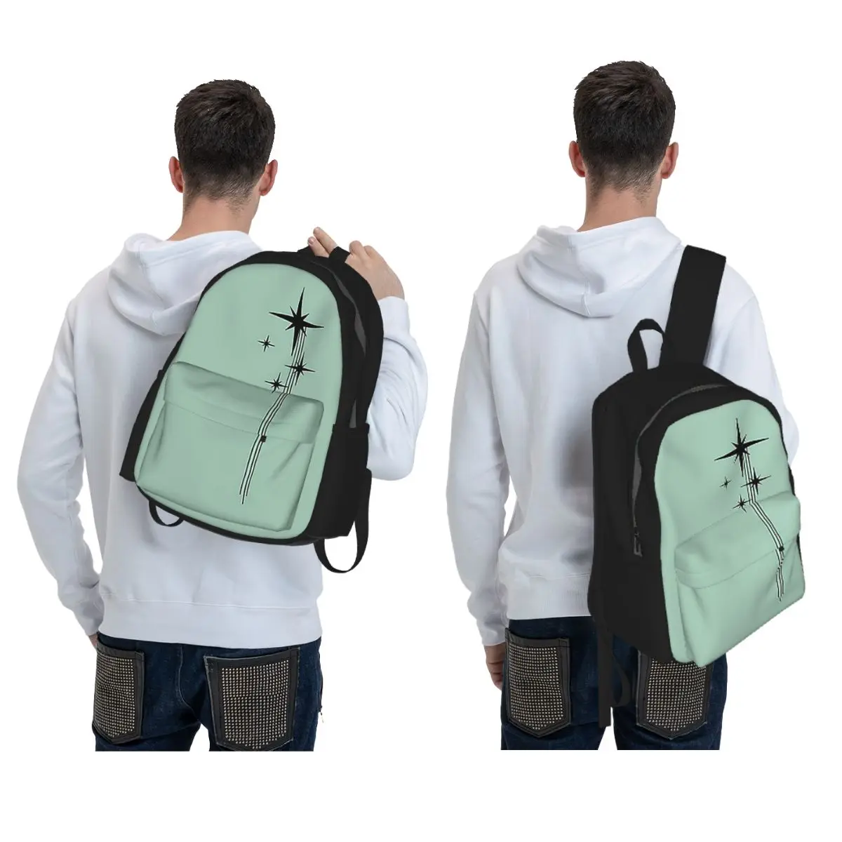 1950s Atomic Age Retro Starburst In Mint Green And Black Backpack BookBag Children School Bag Shoulder Bags for Men Women
