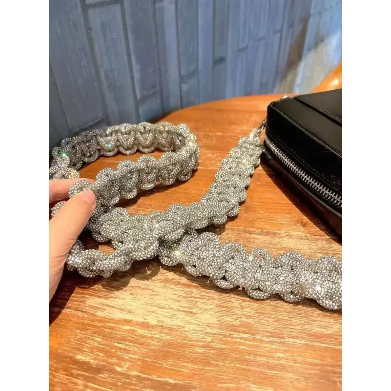 Crystal Rhinestones Diamond Woven Handmade Bag Strap For Handbag Purse Crossbody Shoulder Strap Glitter Belt Bag Accessories