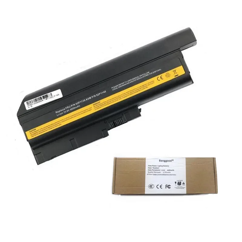 Bateria do portátil para Lenovo ThinkPad, alta capacidade, 6600mAh, 9 células, 92P1133, 42T4619, 42T4511, apto para Lenovo T60, T60P, T61, R60, R61, Z60