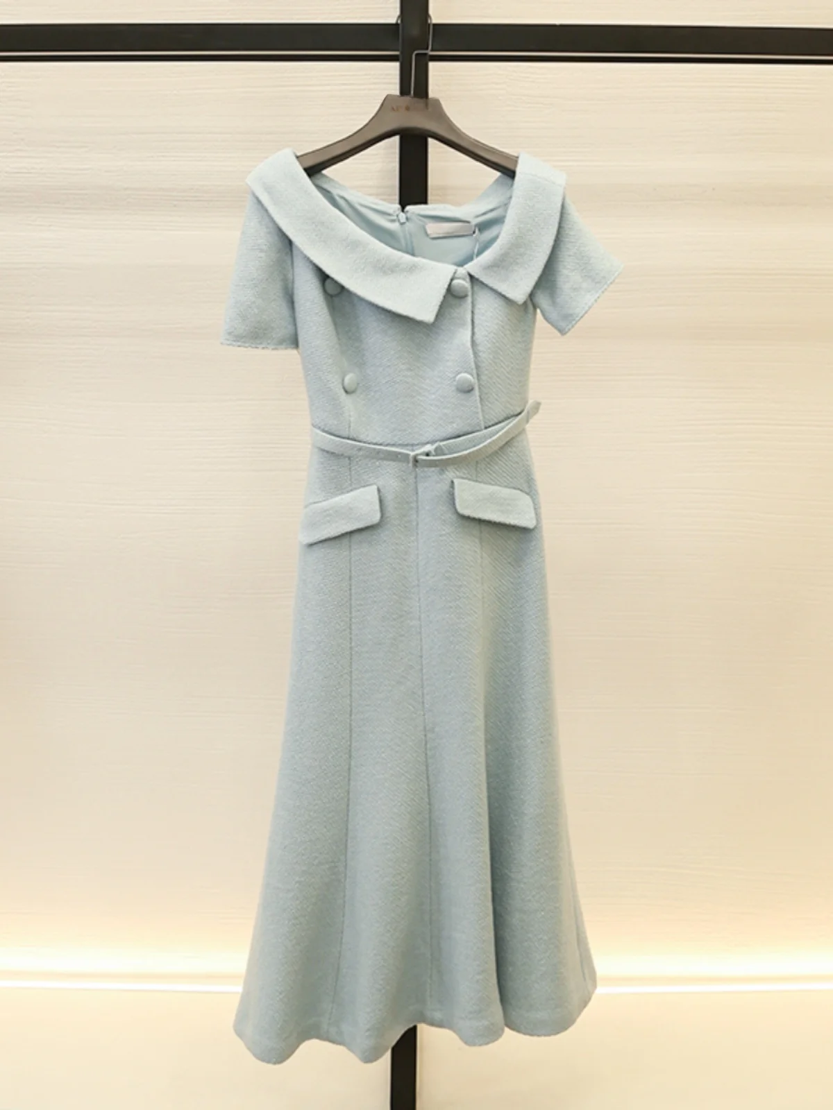 

Blue Asymmetrical Collar Waist-Cinching Dr for Women Ele Ladylike Sle Summer 2024 New Arrival A-Line Long Dr