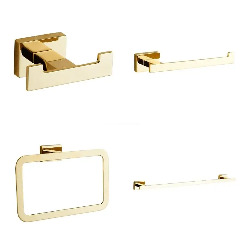 Gold Bathroom Accessories Wall Mount Shelf Toilet Bath Hardware Paper Holder Towel Bar Rack Rod Robe Hook Hanger Dropship