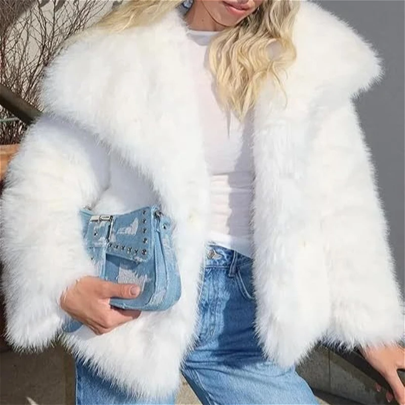 

2026 Women Faux Fur Fox Short Coats Jackets Turn Down Collar Coat Thick Warm Y2k Streetwear Jacket Work Outerwear Autumn Winter