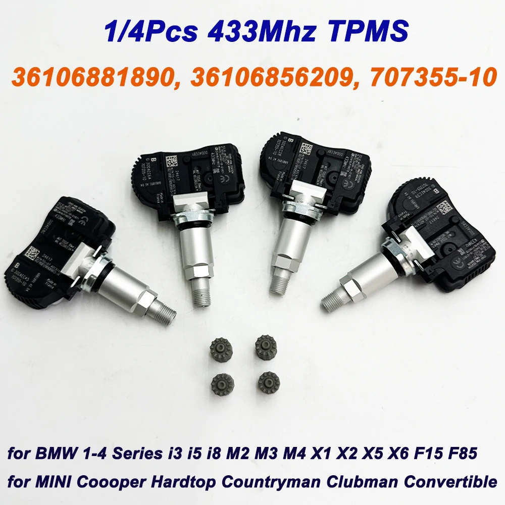 1/4Pcs For BMW X5 F15 F85 X2 F39 F48 X6 F16 F86 Mini 36106881890 6855539 36106856209 707355-10 433Mhz TPMS Tire Pressure Sensor