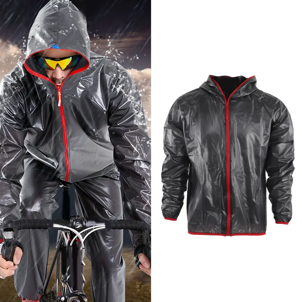 Polyester,TPU Cycling Rain Jacket Dark Grey Elastic Fabric Rain Over Jacket Rainproof Storage Bag Included Cycling Outerwear